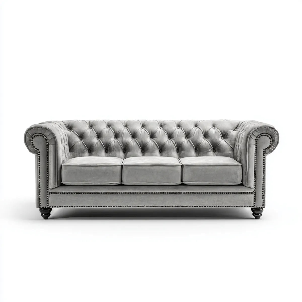 Divano Chesterfield 3 posti grigio 220 x 90 x 75 cm in poliestere effetto velluto lineare