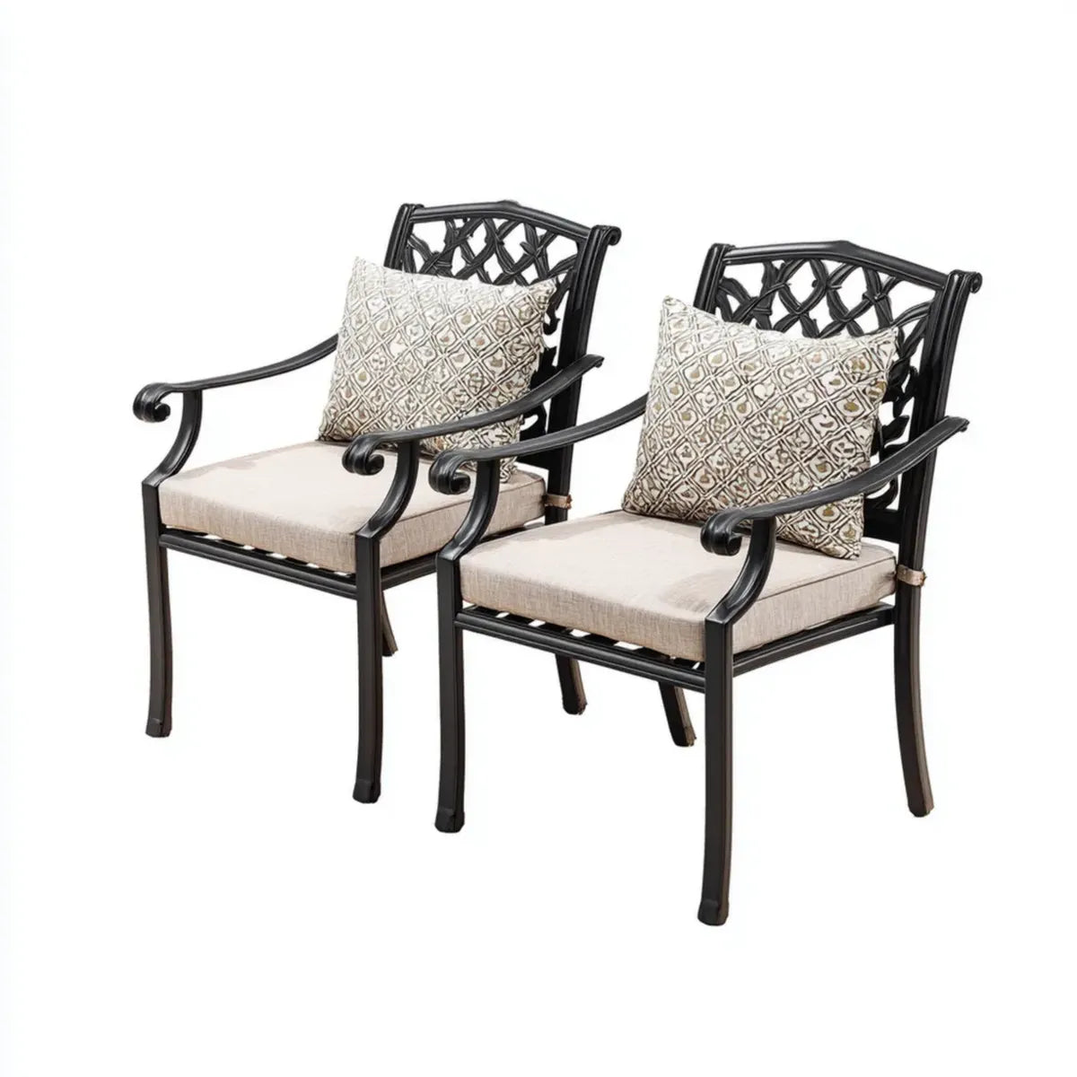 Set 2 sedie da pranzo da giardino nere in alluminio con cuscini beige 65 x 65 x 95 cm