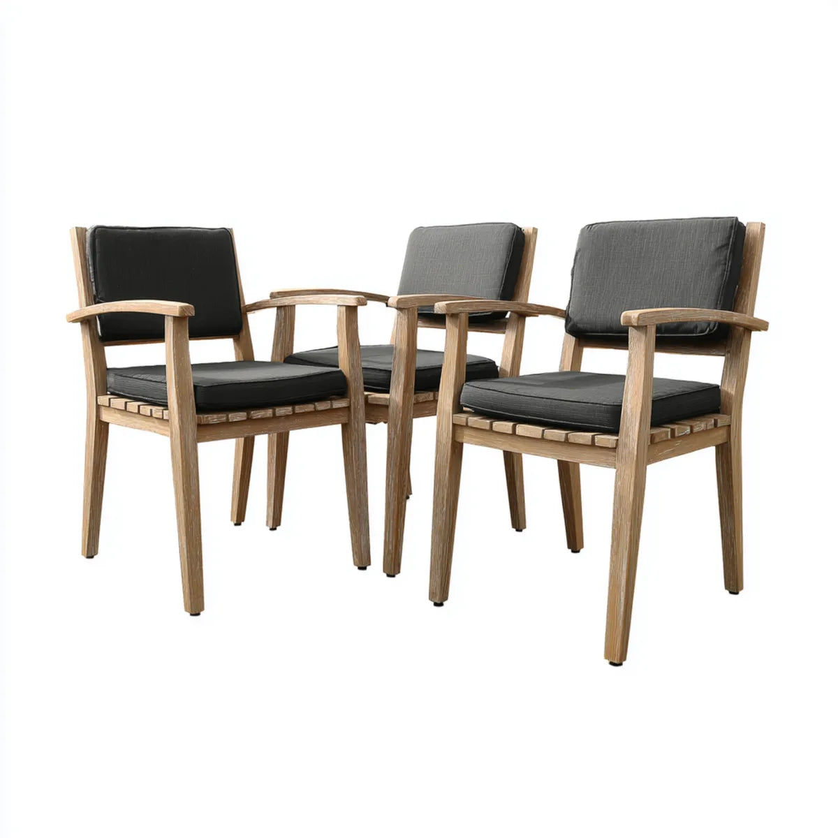 Set di 3 sedie da pranzo da giardino in teak massello naturale con cuscini antracite 58 x 60 x 90 cm schienale rettangolare