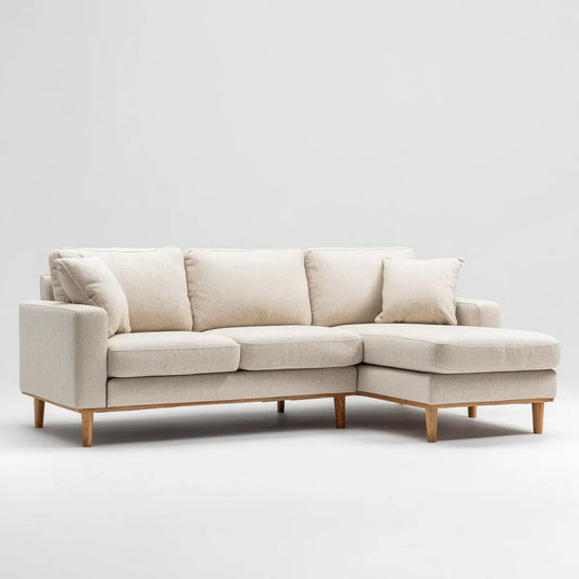 Divano angolare 3 posti con chaise longue beige 250 x 160 x 85 cm in poliestere e legno massello