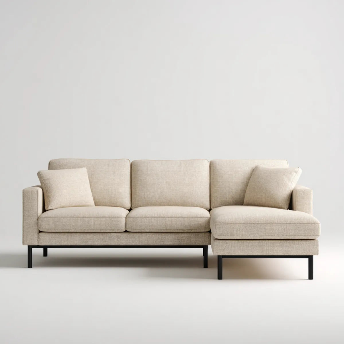 Divano angolare 3 posti con penisola destra beige 240 x 160 cm rivestimento in poliestere forma a L