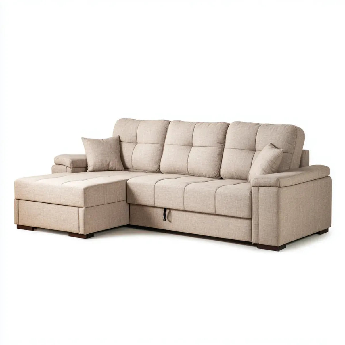 Divano letto angolare 3 posti beige con chaise longue sinistra 250 x 160 x 95 cm in poliestere