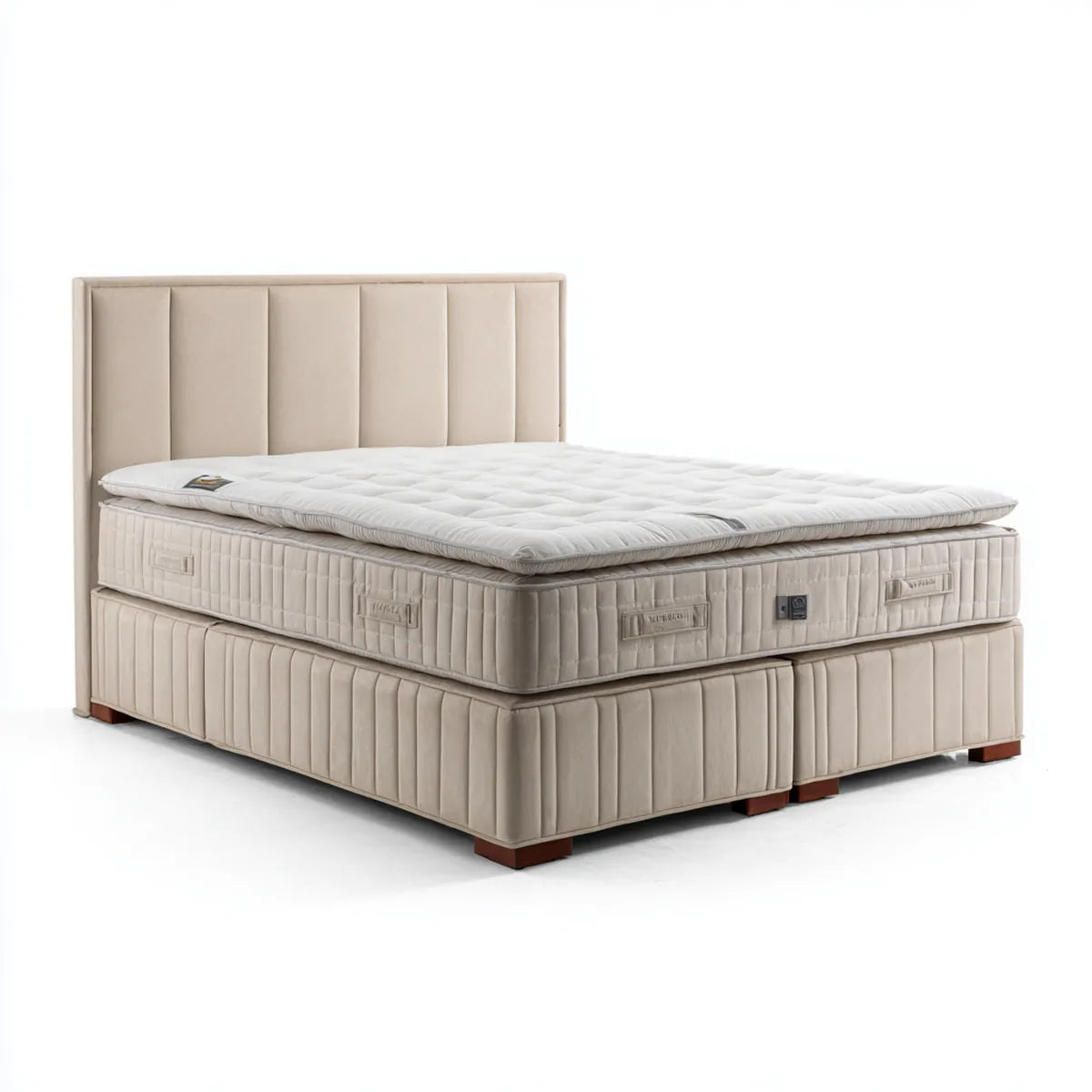Letto matrimoniale con materasso e testiera imbottita beige 180 x 200 cm in poliestere rettangolare