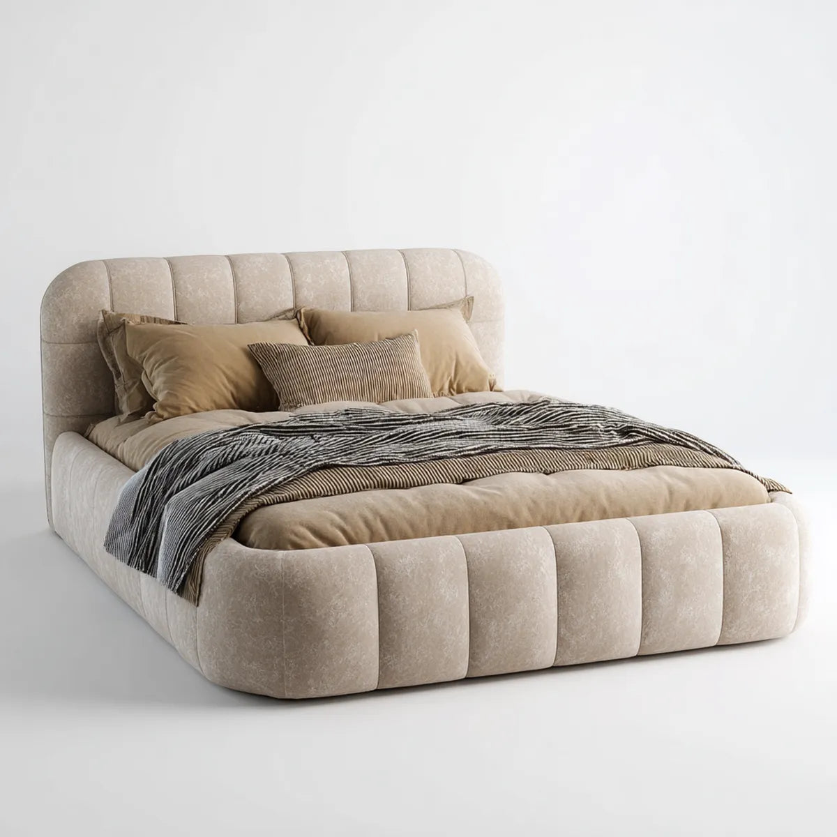 Letto matrimoniale imbottito beige 160 x 200 cm in microfibra di poliestere rettangolare
