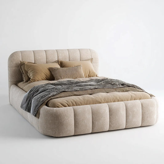 Letto matrimoniale imbottito beige 160 x 200 cm in microfibra di poliestere rettangolare