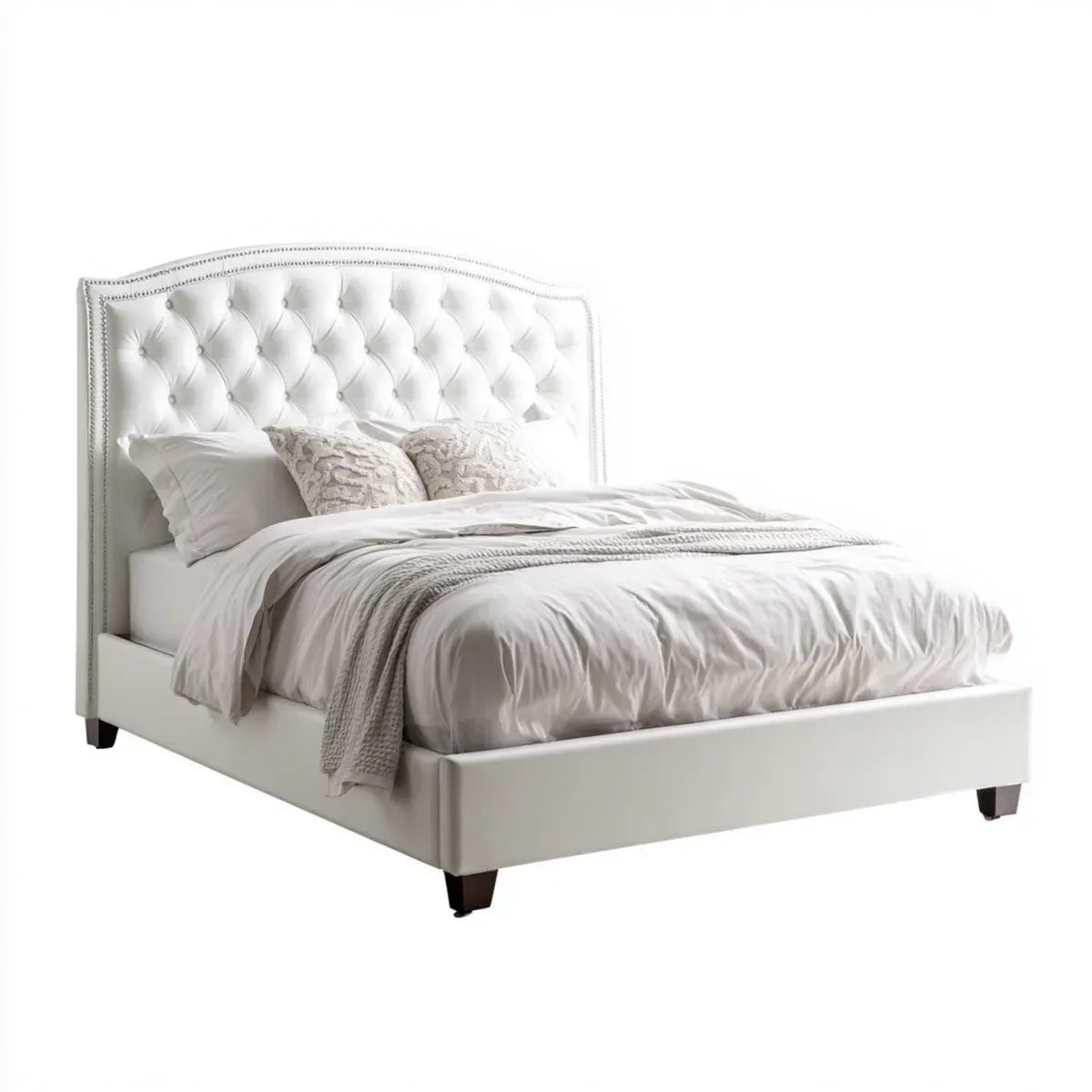 Letto matrimoniale imbottito bianco 160 x 200 cm in pelle sintetica PU rettangolare con testiera capitonné