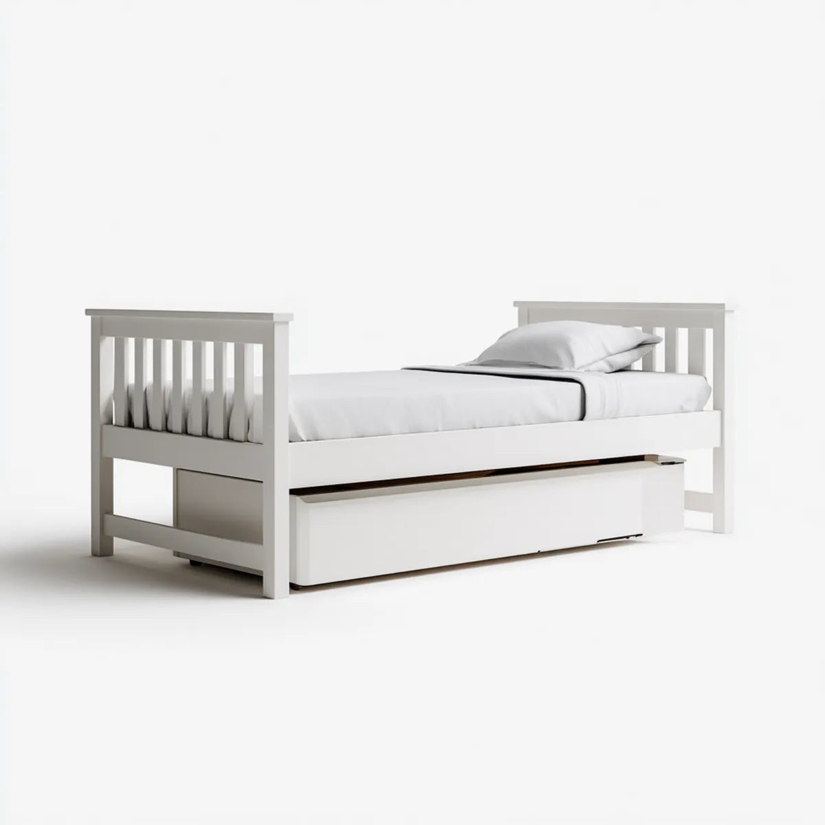 Letto singolo estraibile per bambini bianco in pino massello 198 x 98 x 80 cm rettangolare