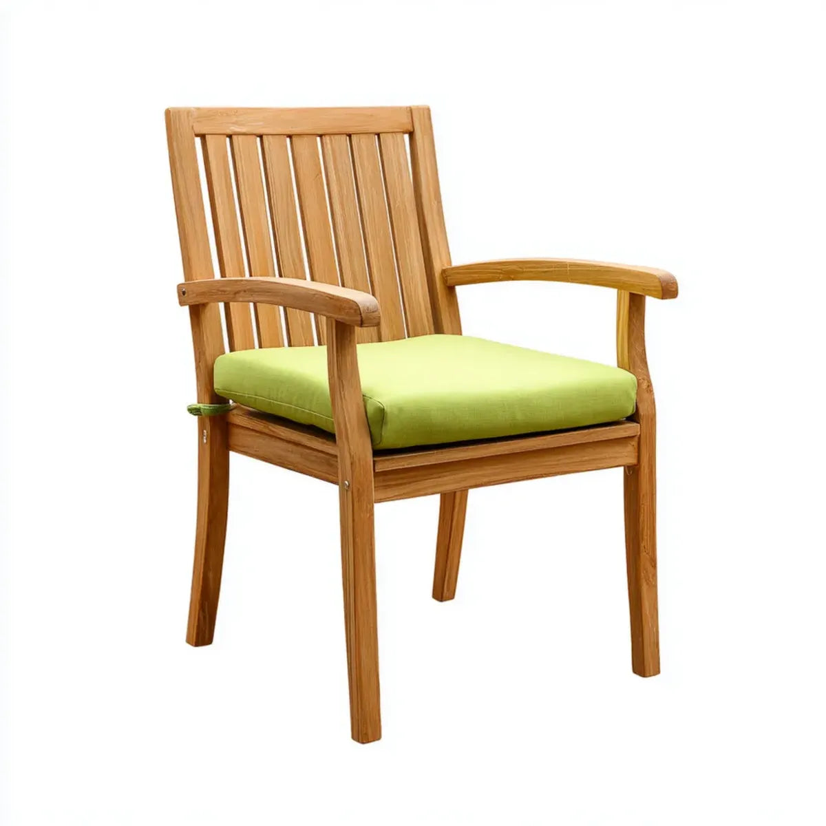Sedia da giardino con braccioli in legno di teak naturale con cuscino verde 58 x 60 x 88 cm