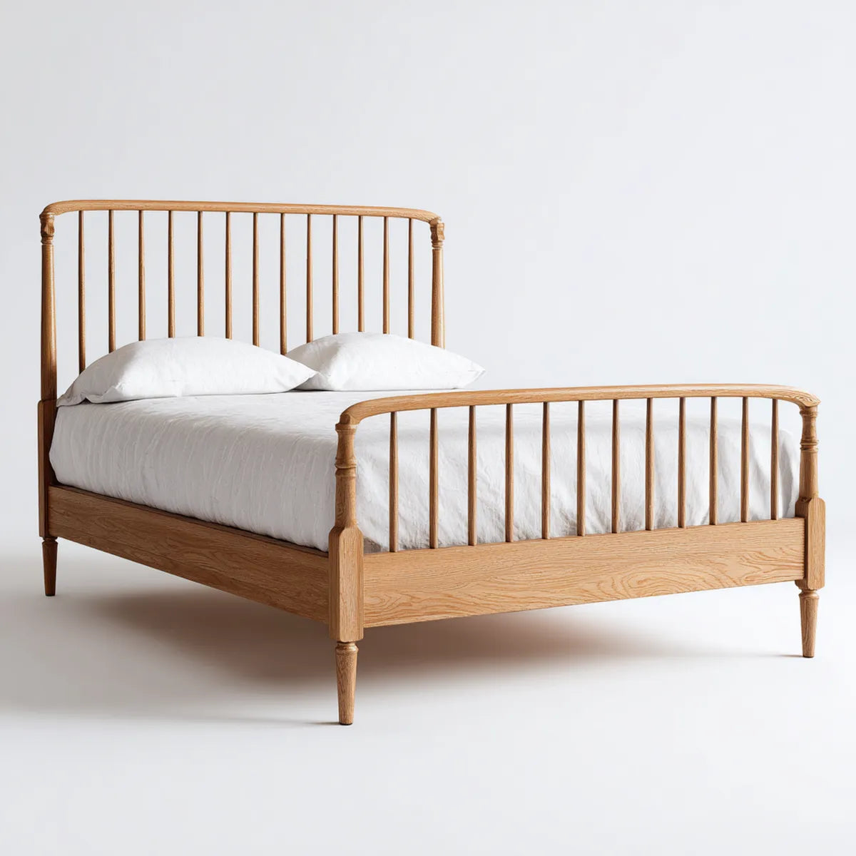 Letto matrimoniale in rovere naturale 160 x 200 cm con testiera e pediera a sbarre