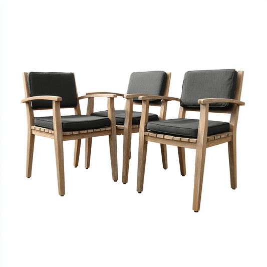 Set di 3 sedie da pranzo da giardino in teak massello naturale con cuscini antracite 58 x 60 x 90 cm schienale rettangolare